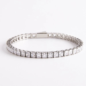 Stainless Steel Tennis Bracelet With Square Zircon Iced Out Hip Hop Fashion Jewelry For Men And Women
