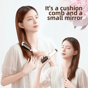 2-in-1 portable folding hair brush with integrated mirror in elegant creamy white finish