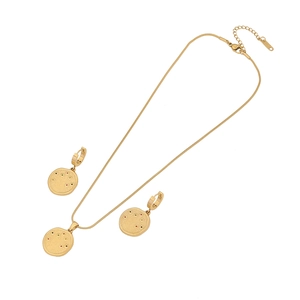Golden snake chain jewelry set with colorful zircon round pendants in stainless steel