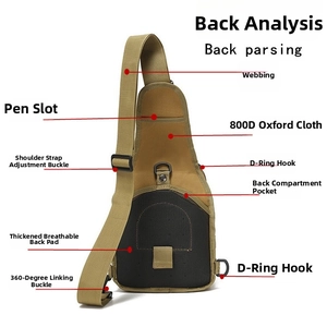 Tactical chest bag back details showing breathable mesh padding and D-ring buckles