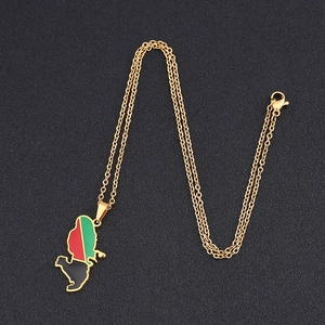 Gold stainless steel Martinique map pendant necklace with colorful enamel finish