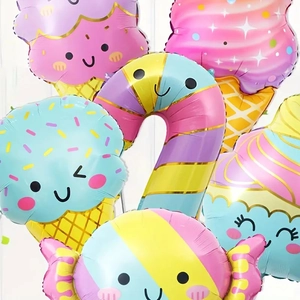 Candy and ice cream foil balloon set in macaron colors for summer birthday party decor