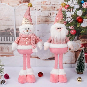 Cute pink and white standing Santa and Snowman figures with telescopic legs and sequins