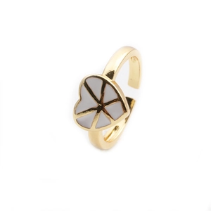 Minimalist gold-plated adjustable heart ring with white enamel finish on white background