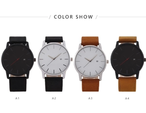 Grille détaillée de montres à quartz pour hommes minimalistes avec bracelet en cuir