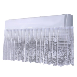 White lace air conditioner cover with floral embroidery and wavy dustproof design
