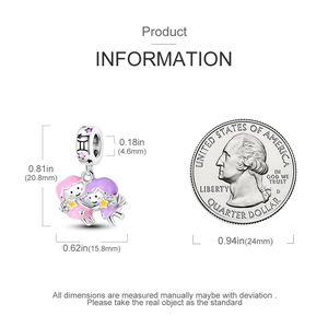 Detailed size measurement of the cartoon angel charm for Gemini with coin size comparison