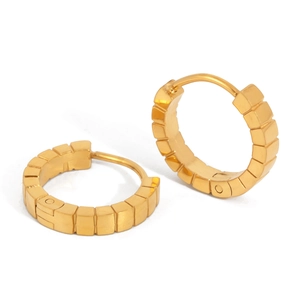 Luxury gold stainless steel segmented hoop earrings with industrial geometric design