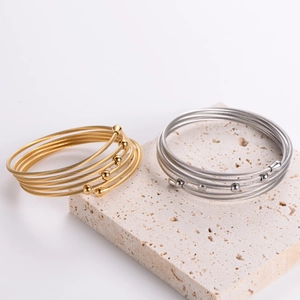 Minimalist 18k gold plated stainless steel multi-layer cable wire bracelet set