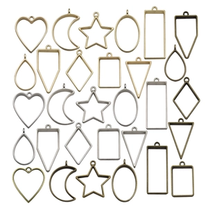 DIY geometric alloy open bezel charms in heart star and moon shapes for resin jewelry