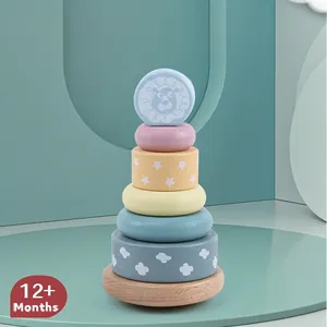 Montessori Wooden Rainbow Stacking Toy Geometric Shape Sorting Building Blocks Educational Balancing Tower For Toddler Baby