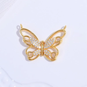 Exquisite S925 sterling silver butterfly pendant with sparkling cubic zirconia in gold