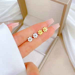 Daisy Flower Stud Earrings Titanium Steel Minimalist Forest Style Small Floral Jewelry For Women Men