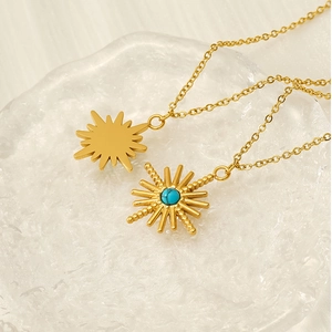 French retro 18K gold plated stainless steel necklace with turquoise star pendant