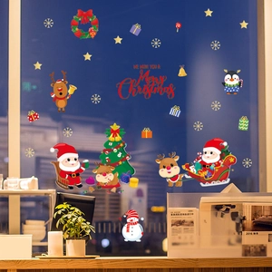 Christmas window stickers set with Santa Claus, Reindeer and Snowman for shop holiday decor