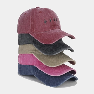 Vintage washed cotton baseball caps with LOVE hand gesture embroidery in five assorted colors