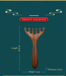 Detailed dimensions of the sandalwood 5-prong massage comb with precise size measurements