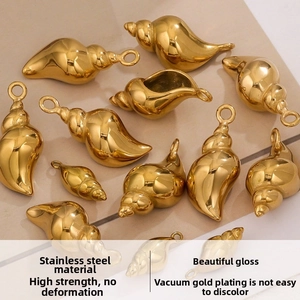 Macro shot of 3D stainless steel shell pendant with polished vacuum gold plating finish