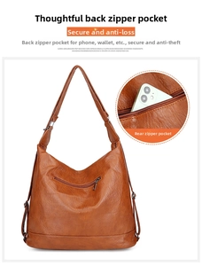Brown faux leather crossbody bag with anti-theft back zipper pocket for phone and wallet