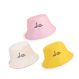 Chapeaux bob dinosaure pour enfants en rose beige et jaune en coton pour le soleil