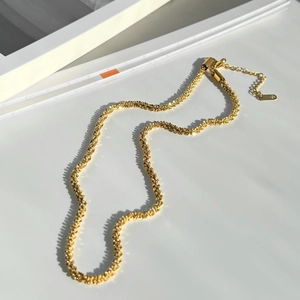 18k gold plated stainless steel textured popcorn chain necklace with lobster clasp