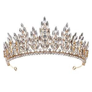 Close-up of vintage bridal crown featuring luxury gold alloy and sparkling rhinestones