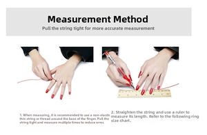 Detailed measurement guide for silver ring size using string, ruler, and marking pen