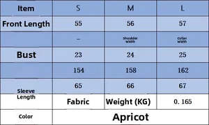 Detailed size chart for women's crewneck long sleeve knit sweater in apricot mercerized cotton