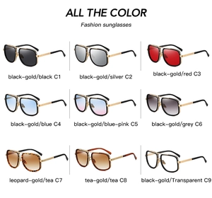 All nine color variations of trendy oversized metal bridge sunglasses shown in a grid view
