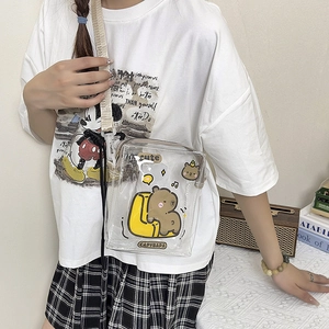 Clear PVC crossbody bag featuring a cute Capybara cartoon on a sofa with beige strap