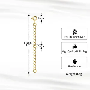 Gold 925 sterling silver extension chain with spring clasp for necklaces 5.5cm