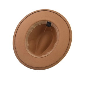 Classic khaki wool fedora hat with a wide brim and decorative metal buckle belt