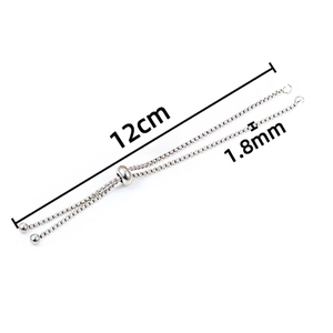 Detail of 1.8mm stainless steel adjustable box chain with slider bead and 12cm length