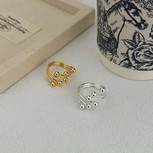 Minimalist S925 sterling silver triple layer wrap ring with metal beads in gold and silver