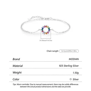 Bracciale in argento sterling S925 con ciondolo a cerchio in pietre preziose arcobaleno