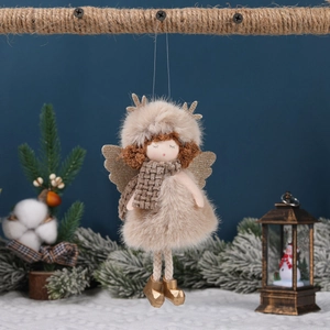 Handmade plush Christmas angel ornament with deer antlers and glitter wings for tree decor