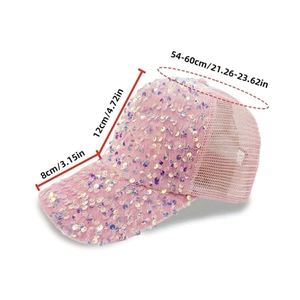 Tabella taglie berretto rosa con paillettes che mostra lunghezza visiera e circonferenza