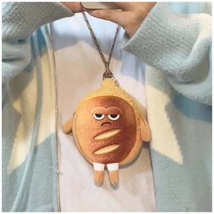 Petit porte-monnaie en peluche pain grillé avec cordon et expression en selfie miroir