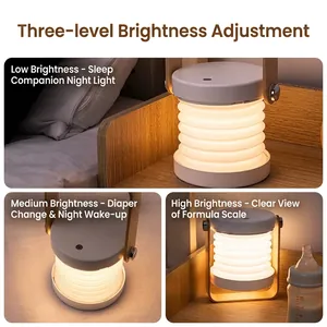 Portable telescoping lantern night light with three adjustable brightness levels