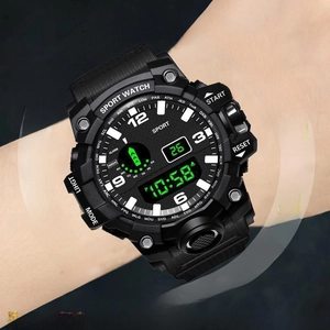 Montre de sport numérique étanche avec double affichage et bracelet en résine