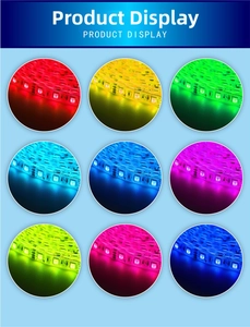Detail showing 9 color modes of 12V RGB LED light strip with vivid multi-color lighting effects