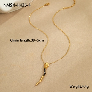 Detailed view of snake head pendant with black gemstones and chain length specifications