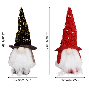 Luminous Christmas Rudolph gnomes with sequins and glowing capes in black and red colors