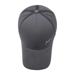 Dark grey men's trucker hat with breathable mesh and gold K embroidery for summer sun protection