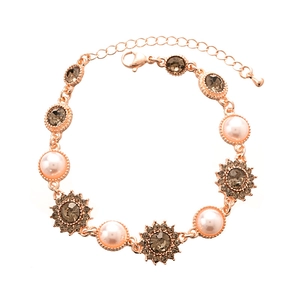 Bracelet vintage or rose avec perles et cristaux gris pour femmes élégantes