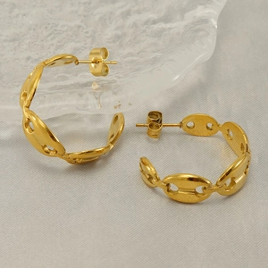 Marina Chain Link Hoop Earrings Gold Plated Stainless Steel Pig Nose C Shaped Geometric Minimalist Jewelry For Women