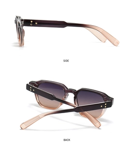 Side and back view of gradient sunglasses with three golden star rivets on the frame
