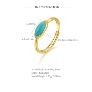 Detailed measurement guide for 925 sterling silver ring with marquise turquoise stone