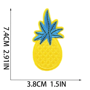 Detailed size view of pineapple fruit embroidery patch measuring 7.4cm by 3.8cm