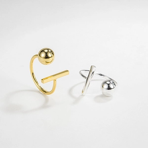 Minimalist S925 sterling silver open rings in gold and silver with ball and T-bar design